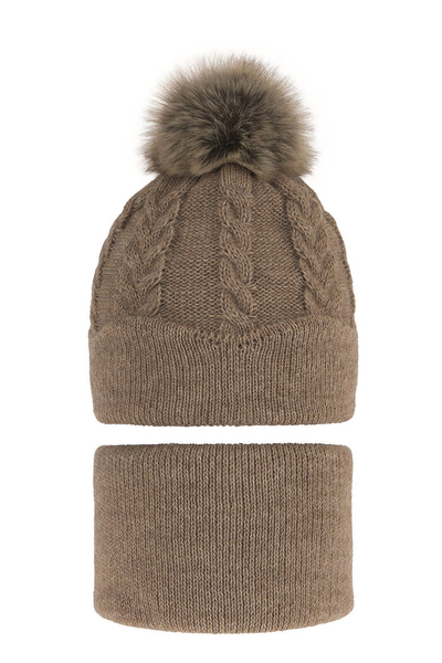 Зимний комплект для девочки: шапка с помпоном и дымоход бежевый Etula