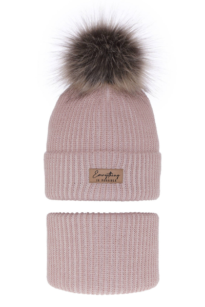 Зимний комплект для девочки: шапочка и дымоход розового цвета с помпоном Флорида