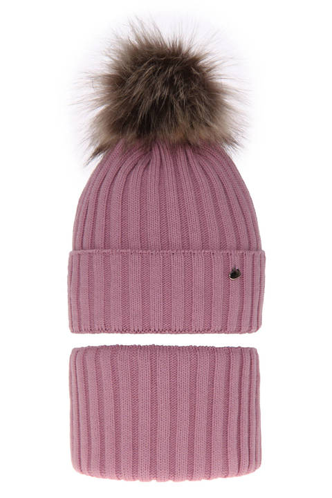 Зимний комплект для девочки: шапка и труба фиолетового цвета Wilma