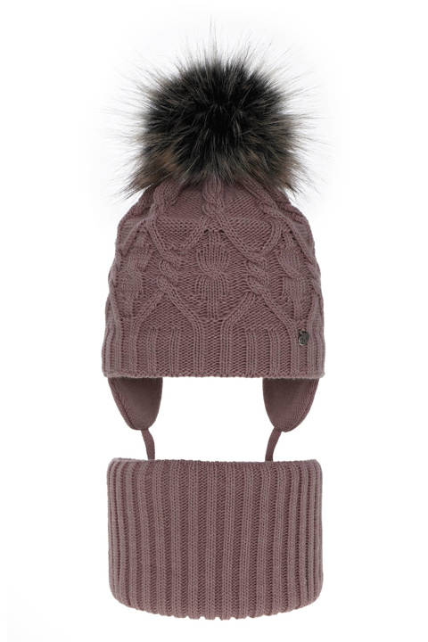 Зимний комплект для девочки: шапка и труба из вереска с помпоном Елена